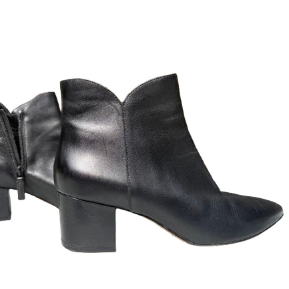 Cole Haan Elyse Black Leather Ankle Boots – Sleek Pointed Toe and Block Heel 10B